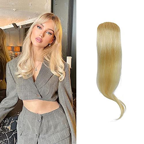 2PCS Wave Side Bang Real Human Hair Clip in Bangs Curly Fringe Hair Extensions(Blond), Side Bangs 2PC