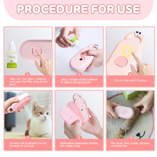 Image of Cat Steam Brush for Shedding, 3-in-1Multifunctional Pet Spray Hair Removal Comb for Shedding and Tangled Hairs,Water Brush for Cats (Pink)