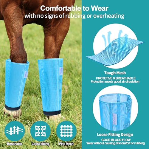 Image of Mesh Horse Fly Boots Set of 4, Loose Fitting Leggings for Horses, Reduce Stressful Stomping, Breathable Adjustable and Universal Fit for 4 Legs, Reliable Stay Put (Sky Blue)