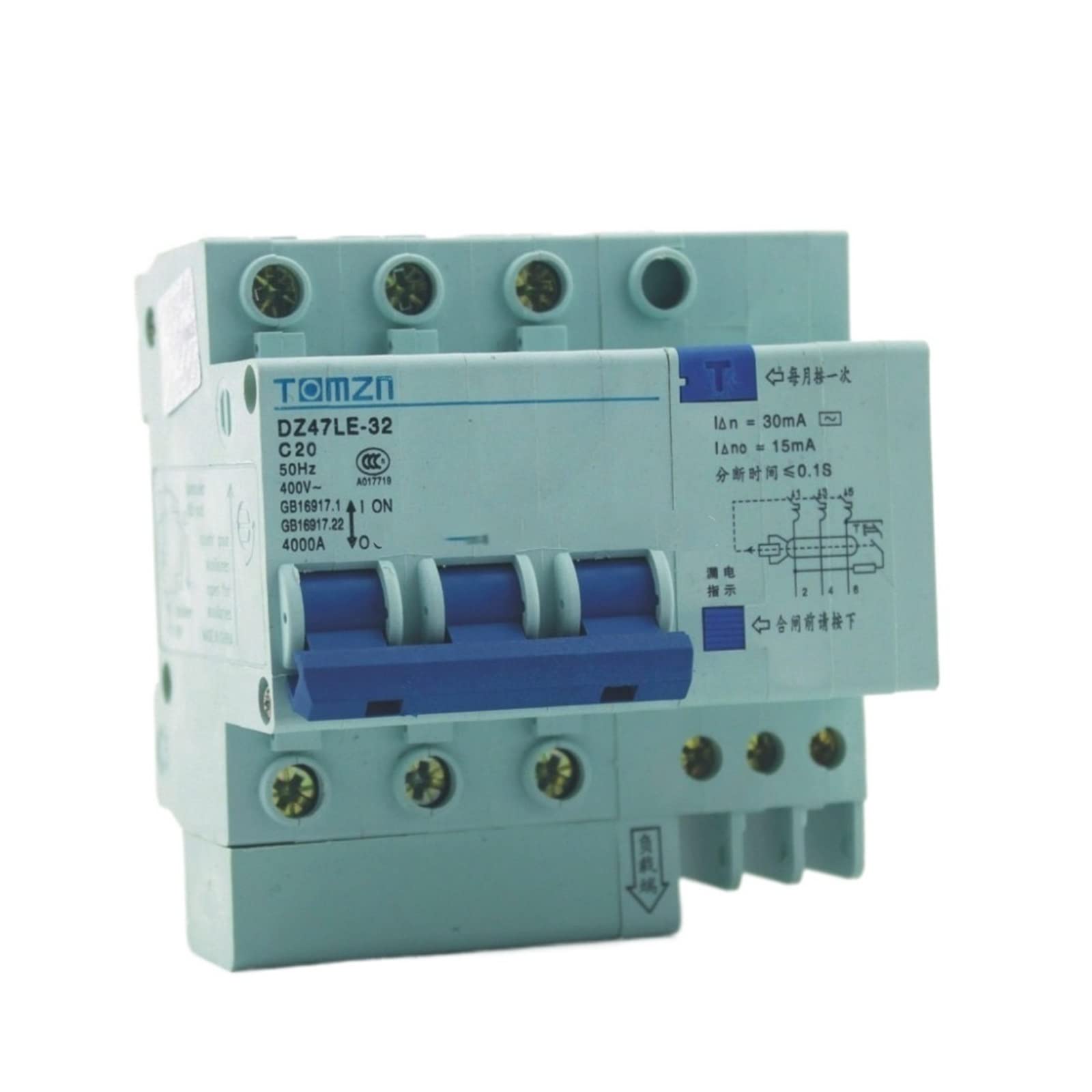 LHNBGTUIW 3P 20A 400V~ Residual Current Circuit Breaker with Over-Current and Leakage Protection