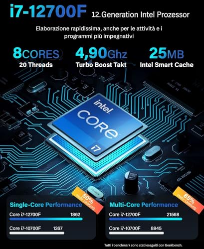 ® Ultra V2 PC fisso Intel Core i7 12700F - Desktop veloce + computer per ufficio e casa con 4,9 GHz - 32 GB RAM - Disco SSD da 1 TB + HDD da 1 TB - DVD+RW - USB3.1 - Wi-Fi, W11 Pro - PC Desktop - Immagine 1
