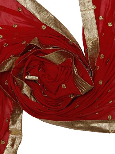 Dupatta Bazaar Woman's Embroidered Red Chiffon Dupatta