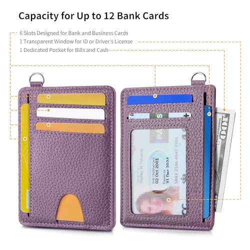Image of Mayski Slim Wallet, Credit Card Holder for Women, Minimalist Front Pocket RFID Blocking Card Cases, Small Wallet Women Men(Litchi Lavender)