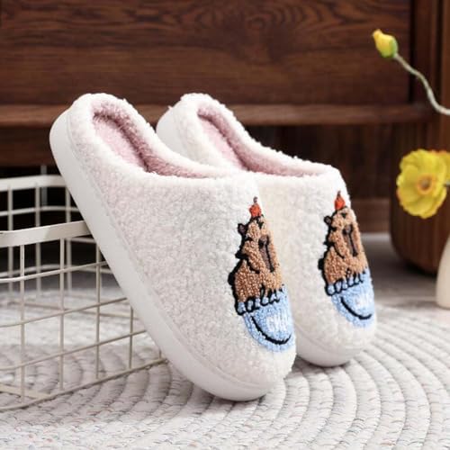 Image of Women's Men's Cute Frog Slippers Fuzzy Memory Foam Kawaii Cartoon Animal Slippers Winter Warm Fluffy Shoes