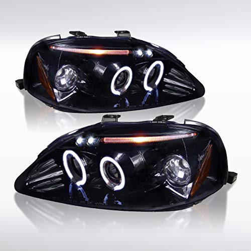 Autozensation Compatible with Honda Civic 2/3/4DR 1999-2000, Glossy Black Housing Smoke Lens Led Projector Headlights, L+R Pair Head Light Lamp Assembly