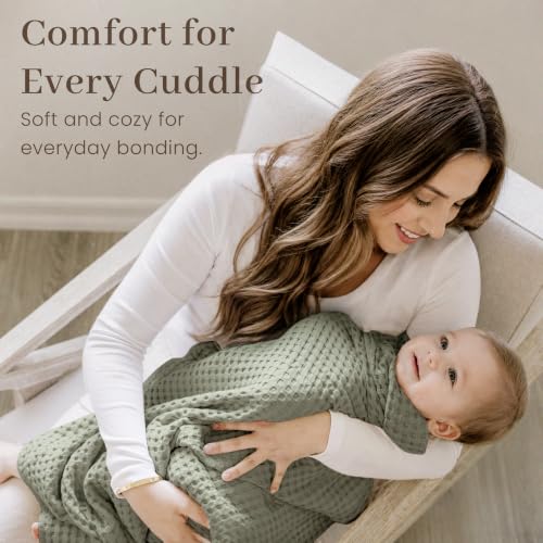 Image of Konssy Waffle Baby Blanket for Boys & Girls, Soft Newborn Swaddle Blanket | Waffle Knit, Cozy Crib Blanket Neutral for Nursery, Stroller & Toddler Bed, Machine Washable, 43 inch x 43 inch(Fog Green)