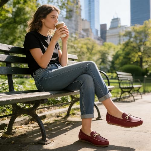 Image of Genuine Leather Loafers for Women Driving Moccasins Business Casual Work Shoes Comfortable & Lightweight Womens Dress Flats Slip On Shoes