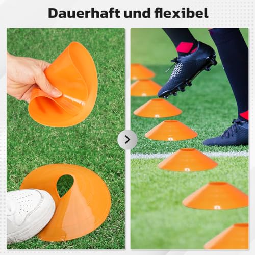 GHB Hütchen 25er Fussball Hütchen Fußball zubehör Slalom Hütchen Markierungshütchen für Fussball Training Agilität Geschenk Jungen Kinder Spieler mit Halter und Tragetasche