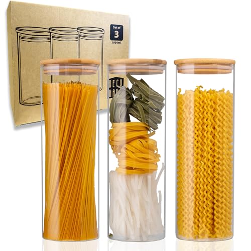 Deco haus® Juego de 3 1950ml [+ETIQUETAS] Tarros de Cristal para Espaguetis- Botes de Cristal con Tapa - Botes Cocina Almacenaje Cristal - Tarros Cristal con Tapa - Tarro de Cristal con Tapa