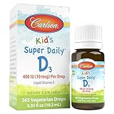 Carlson - Kid's Super Daily D3, Vitamin D Drops for Kids, 400 IU per drop, 1-Year Supply, Heart & Immune Health, Vegetarian, Liquid Vitamin D Drops, Unflavored, 365 drops