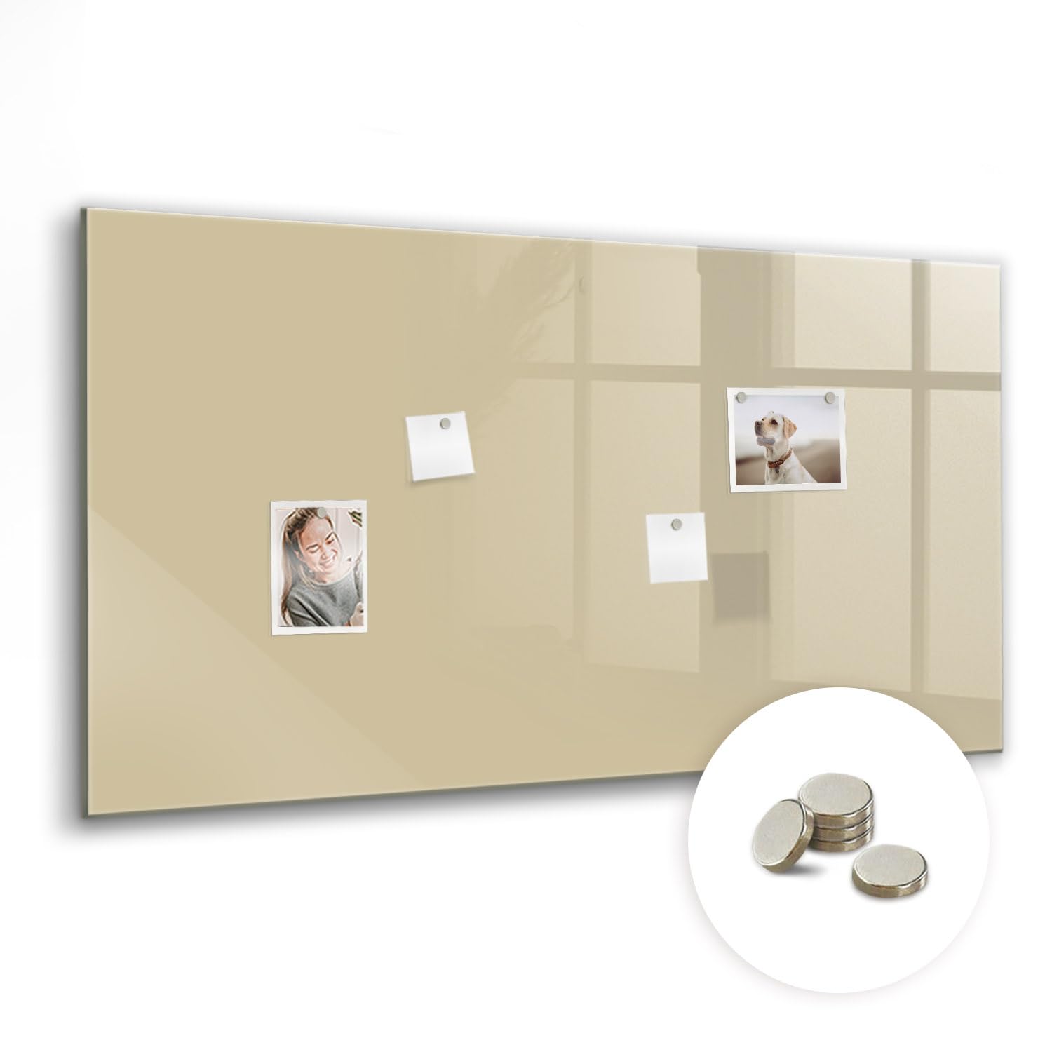 Glas-Magnettafel modern | Whiteboard magnetisch mit Glasfläche | Mit starken Magneten & Zubehör-Set | Kratzfest, abwischbar & ideal für kreative Planung - 120x60cm Beige
