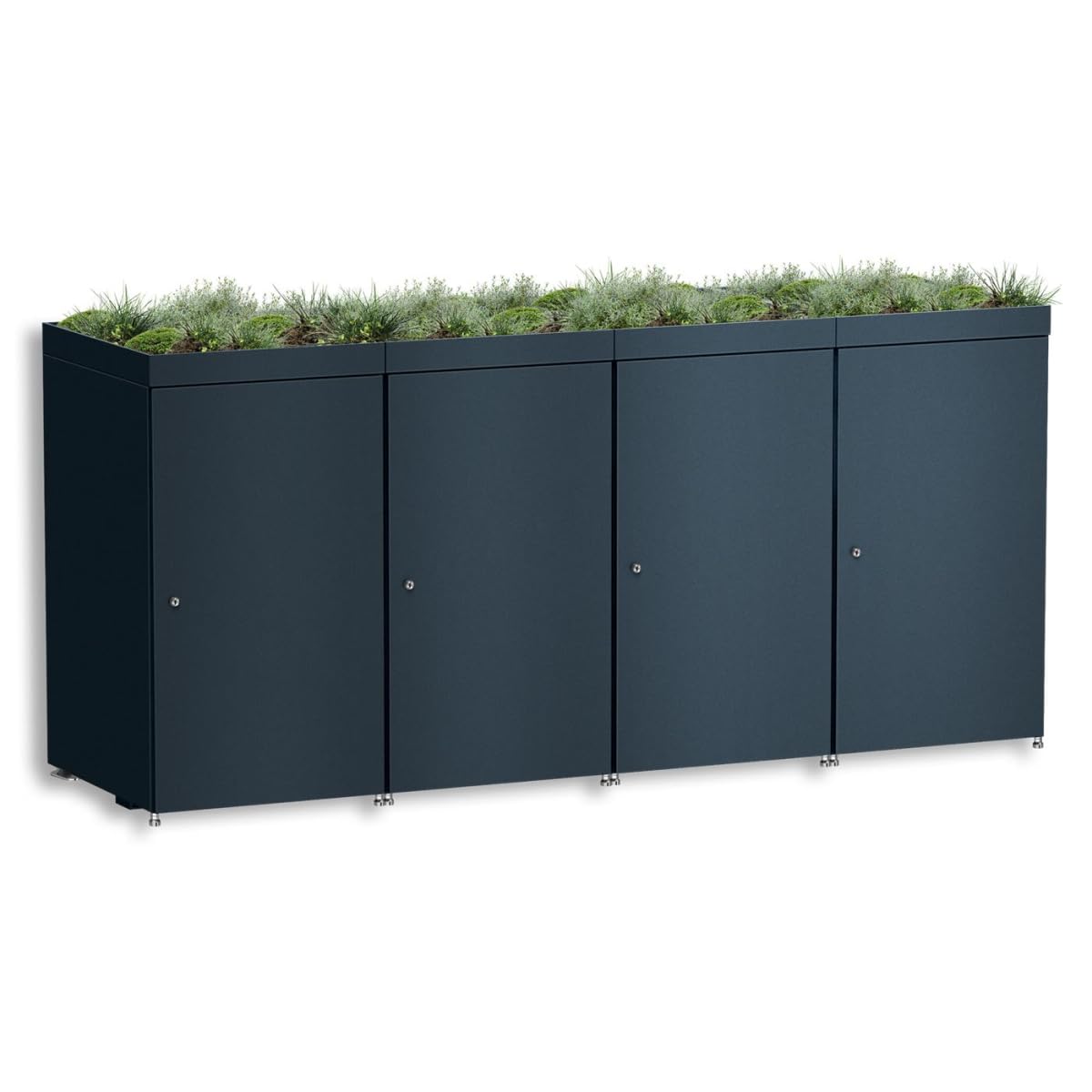 Metzler Mülltonnenbox 4er 240L in Anthrazit mit Pflanzdach | Für 4 Tonnen aus Aluminium rostfrei & abschließbar | Mülltonnenverkleidung außen mit höhenverstellbare Füße | Müllbox für Garten