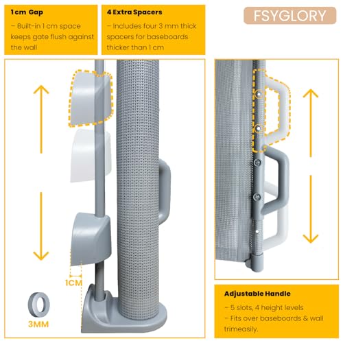 FSYGloryGlides Ausziehbares Sicherheitsgitter für Kinder und Haustiere, 140 cm Breite, 86 cm Höhe, Einfach zu bedienen, Haustierzaun für Treppen, Türen, Flure, Innen- & Außenbereiche