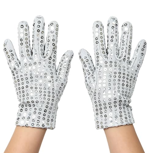 Eohak Silver Sequin Gloves for Kids Glitter Gloves for 80s Dance Costume Disco Party Halloween Fits 4-10 Years Old