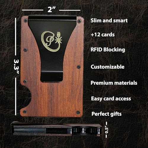 Minimalist Wallet, RFID Wood Card Holder with Money Clip, 15+ Cards, Slim Design, Cherry Wood (Rose)2