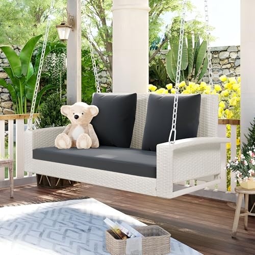 Image of Patio Swing for Balcony Without Stand | Weather Resistant Rattan & Wicker Hammock Swing Double Seater | Outdoor Hanging Jhula for Adults