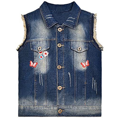 Peacolate 5-11 Jahre Winter Mädchen Outfit Dick Samt Jacke Gestickte Schmetterlinge Paillette Jeansweste Mäntel(Schmetterling,7/8Jahre)