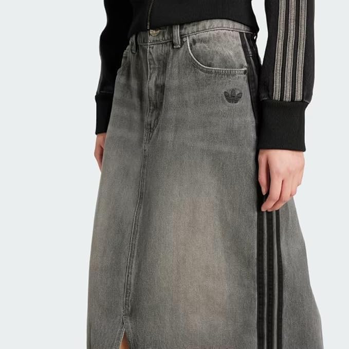 adidas Originals Women's Adicolor 3-Stripes Denim Pencil Skirt, Washed Grey Denim, Sz 6