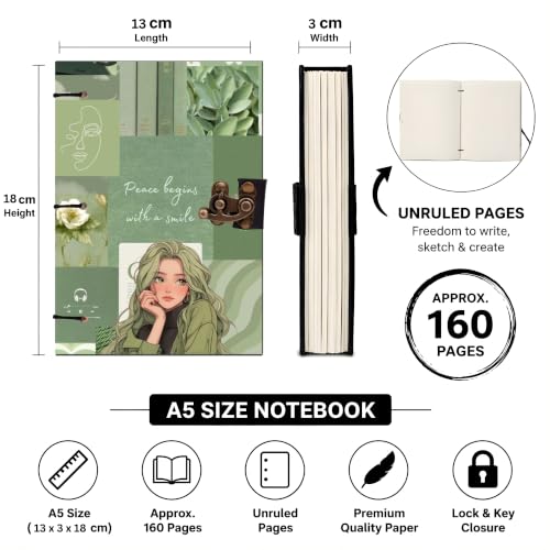 Image of Music Girl Diary Notebook 7x5 Inch 160 Pages Unruled Journal for Notes