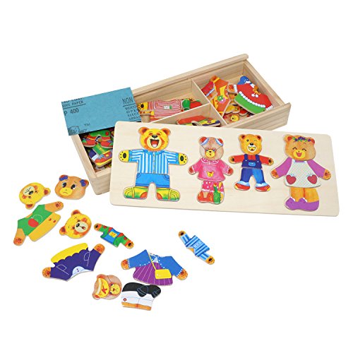 Lewo Wooden Jigsaw Puzzle Girls Educational Toys Bear Family Dress Up Games for Kids 72 Pieces