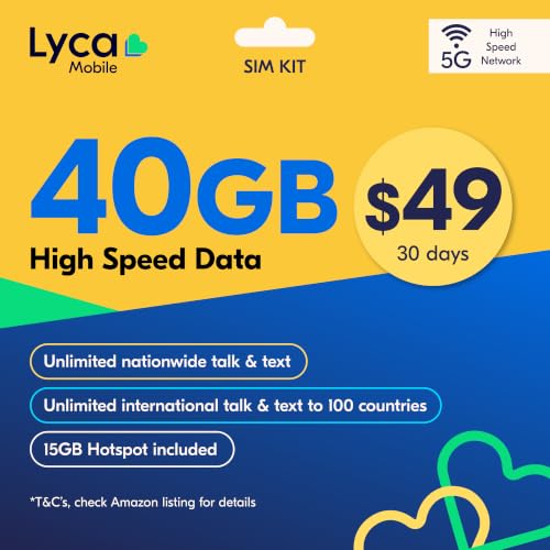 Image of Lyca Mobile USA Prepaid 5G /4G SIM Card | $49 Plan | Unlimited Talk, Text & Data | 40GB High Speed Data (15GB Hotspot) | 30 Days