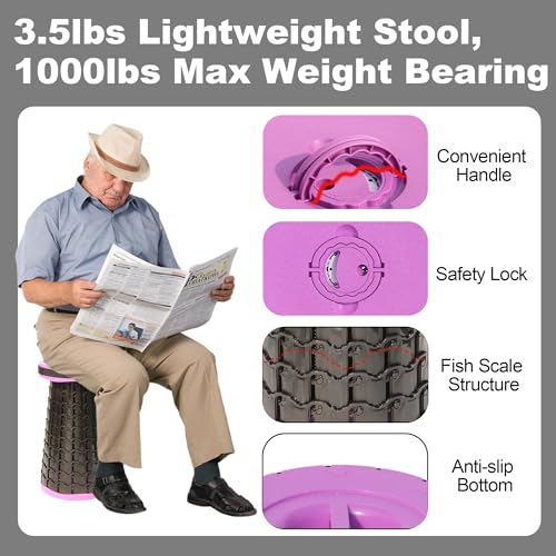 Image of ALEVMOOM Upgraded 19.7 inch Portable Collapsible Folding Stool Retractable Telescoping Foldable Stool for Adults Heavy Duty Camping Sturdy with Max Load Capacity 1000lbs for Outdoor Fishing Hiking BBQ