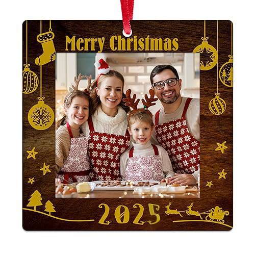 FaCraft Christmas Picture Frame Ornaments 2025 - Merry Keepsake Photo Frame Personalized Custom Picture Ornaments Rustic Family Ornament for Xmas Tree Decoration Holiday Home Decor
