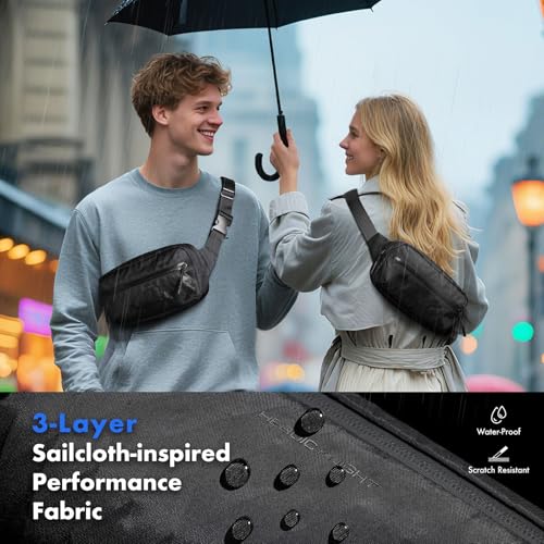 hk Crossbody Sling Bag for Men with Switch Pocket, Waterproof Anti-Theft Shoulder Backpack for Commuting & Gaming, Tech Organizer with 3-Layer Sailcloth-Inspired Fabric, Black3