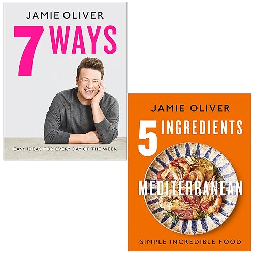 Set di raccolta di 2 libri di Jamie Oliver (7 idee semplici per i tuoi ingredienti preferiti e 5 ingredienti mediterranei)