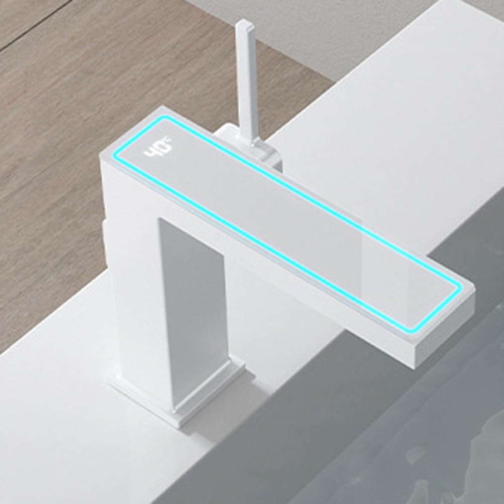 Premium Waterfall Numeric Display Faucet for High-End Washing Basins(White)