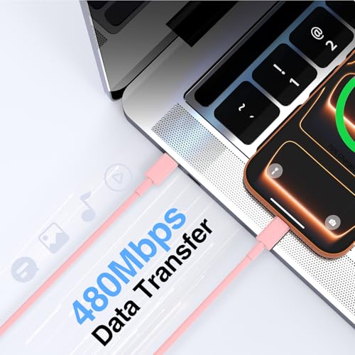 Image of 2pack 6ft USB C to C Cable, 60W Type C to Type C Fast Charging Cord for iPhone 17 16 15 Pro, Pro Max, Plus, iPad Pro, MacBook Air 13 inch, iPad Pro, Air, for Samsung Galaxy S25 and More, Pink