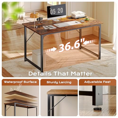 Image of PRAISUN 40 X 24 Inch Computer Desk with Deeper Desktop, Gaming Office Writing Work Desk for Home Office, Study, Bedroom, Work from Home, Metal Frame, Rustic Brown