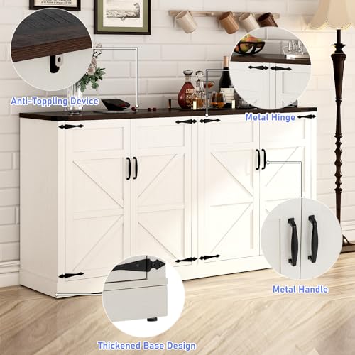 Sideboard-Buffet-Cabinet-with-Storage-65-Inch-Farmhouse-Kitchen-Sideboard-Cabinet-with-Adjustable-Shelves-Wooden-Coffee-Bar-Storage-Cabinet-Buffet-Table-for-Kitchen-Dining-Room-White Sideboard Buffet Cabinet with Storage 65 Inch Farmhouse Kitchen Sideboard Cabinet with Adjustable Shelves Wooden Coffee Bar Storage Cabinet Buffet Table for Kitchen Dining Room White