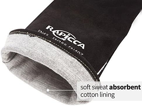 RAPICCA Leather Forge/Mig/Stick Welding Gloves Heat/Fire Resistant, Mitts for Oven/Grill/Fireplace/Furnace/Stove/Pot Holder/BBQ/Animal handling gloves with Long Sleeve