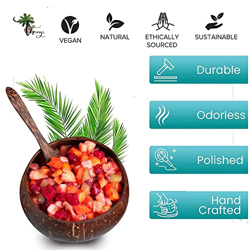 Image of Thenga Jumbo 900ML Artisan Coconut Shell Bowls & Spoon Set | Eco-Friendly Handmade Wooden Bowls for Smoothie, Salad, Breakfast, Buddha Bowls & Meals | Set of 2 from Kerala