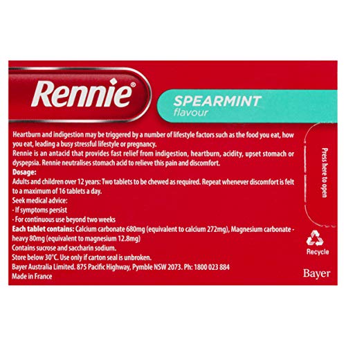 Image of Rennie Indigestion and Heartburn Relief Spearmint 96 Chewable Tablets