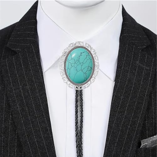 Image of Jeilwiy Bolo Tie for Men Real Stone Westwern Cowboy Ties Silver Bolos Women Leather Necktie Gift for Birthday Christmas