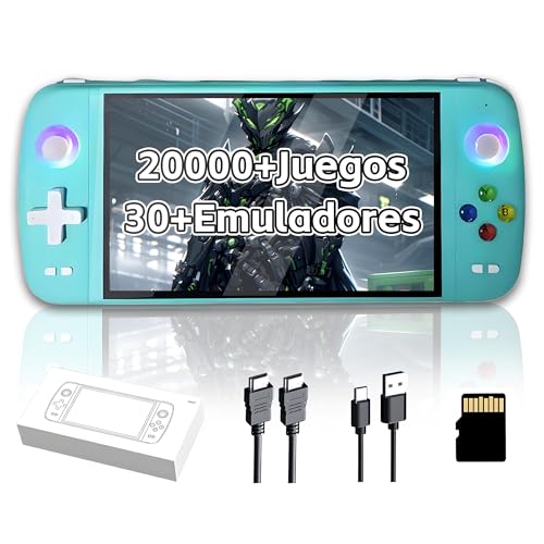 M27 Consola de Juegos portátil Retro,20000+ Juegos, 30+ emuladores,Pantalla IPS de 7 Pulgadas con resolución 1024 x 600 píxeles,Consola de Videojuegos portátil,Sistema EmuELEC,3000 mAh (Verde-64GB)