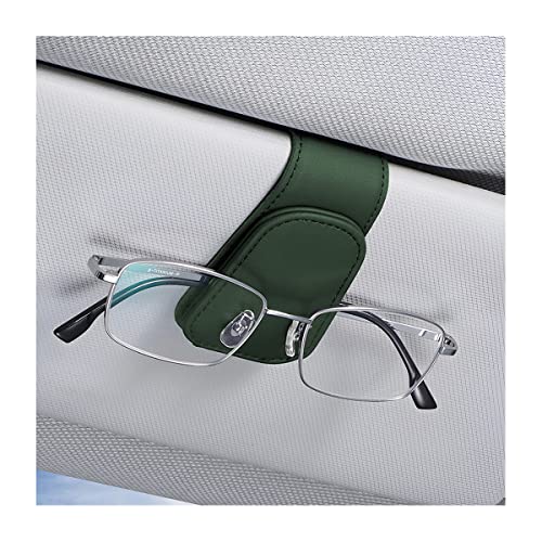 AICEL Sunglasses Holders for Car Sun Visor, Leather Eyeglasses Hanger Mounter, Magnetic Glasses Holder and Ticket Card Clip, Auto Interior Accessories Universal for SUV Pickup Truck (Green)