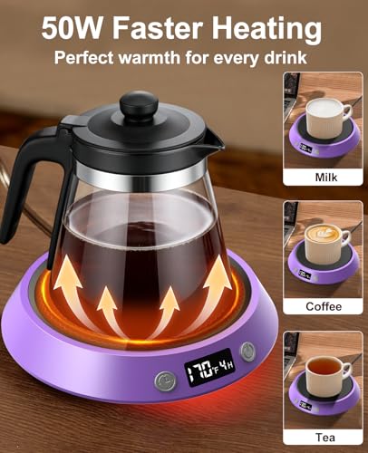 Image of Kepwam Coffee Mug Warmer - 50W Electric Coffee Warmer for Desk 3 Temp Settings & 2-9 Timer Smart Cup Warmer for Desk Candle Warmer Plate with LED Lights Beverage Tea Milk Warmer for Home & Office