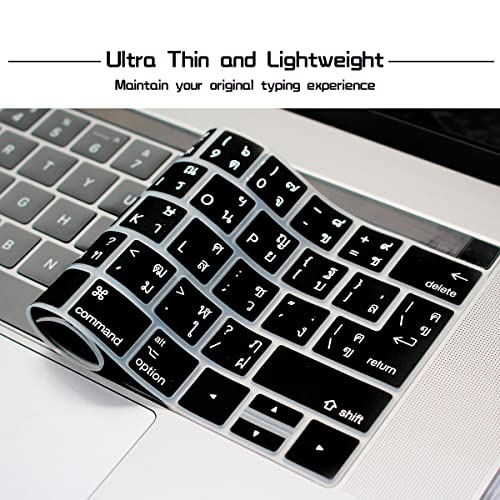 Hrh Thai Language Silicone Keyboard Cover Skin For Macbook Pro With Touch Bar 13 Inch And 15 Inch (A1989/A1706/A2159,A1990/A1707) 2019 2018 2016 2017 Release With Touch Id,Both European/Usa Layout #TOP4
