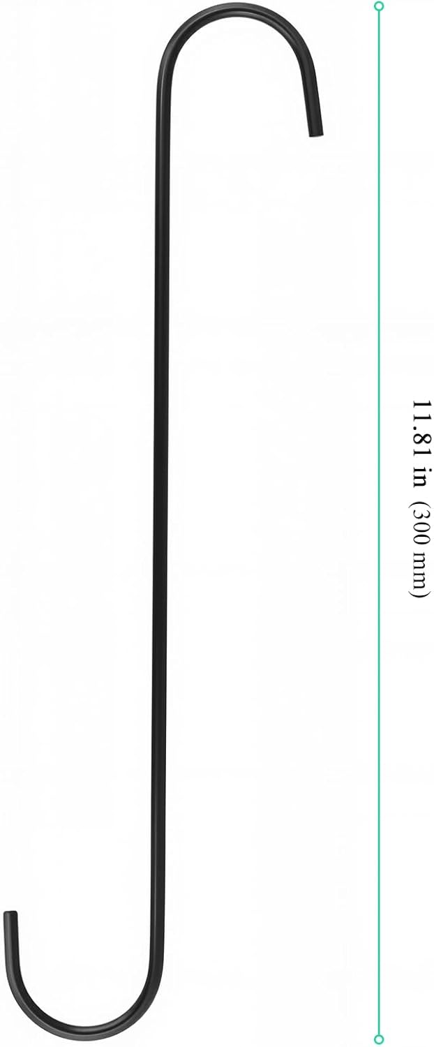 Black Metal S Hooks, 12 Inch Large S Shaped Hooks for Hanging, Kitchen Storage, Pergola, 30 Pack