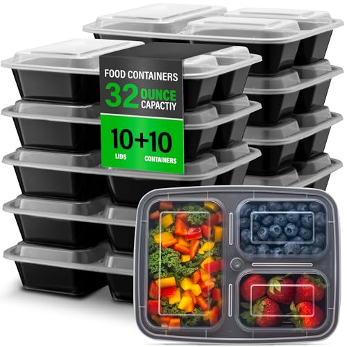 Ez Prepa - 10 Pack Bento Meal Prep Containers - Adult Lunch Box - Dishwasher Safe - Microwave Safe - Snack Container