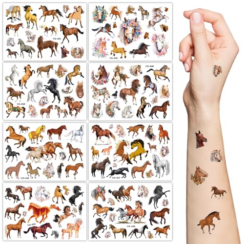 Horse Temporary Tattoos,10 Sheets Realistic Nature Wild Horse Birthday Party Decorations Waterproof Fake Tattoo Stickers for Kids Girls Birthday Gifts Party Favor Supplies