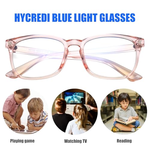 Image of Hycredi Kids Blue Light Blocking Glasses for Boys & Girls, Square Frame | Lightweight Eyewear For Daily Screen Time, Ideal For Computers, Gaming, Tablets And Phones With Comfortable Lenses