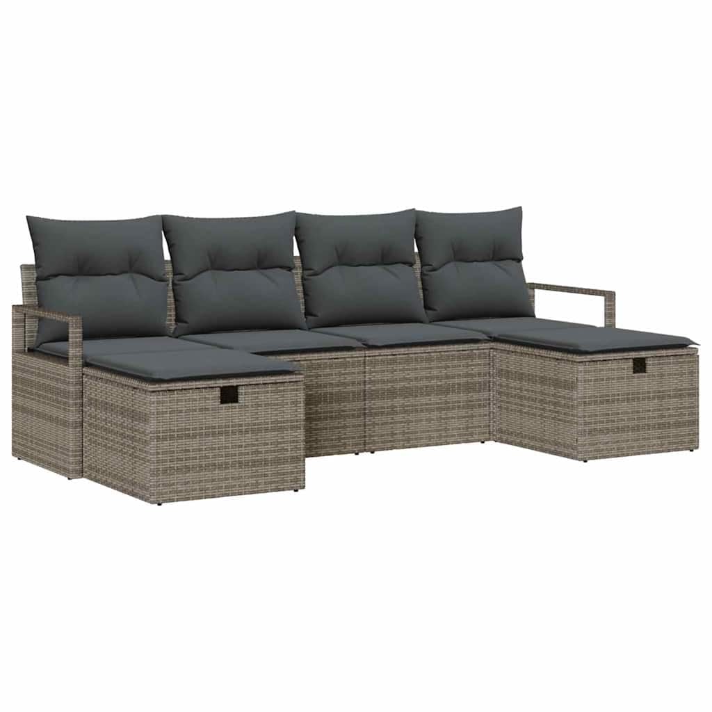 Modułowa sofa zestaw 6-częściowy, szary, polirattan, schowki, odporny na warunki atmosferyczne, do ogrodu i na taras, odporny na działanie promieni UV