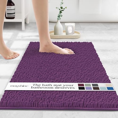 Image of MAYSHINE Large Plush Shaggy Chenille Bath Mat 39 inchx24 inch Extra Soft, Super Absorbent, Non-Slip Bathroom Rug | Fluffy Microfiber, Area Rug Sets for Bathroom Floor, Kitchen, Living Room | Plum