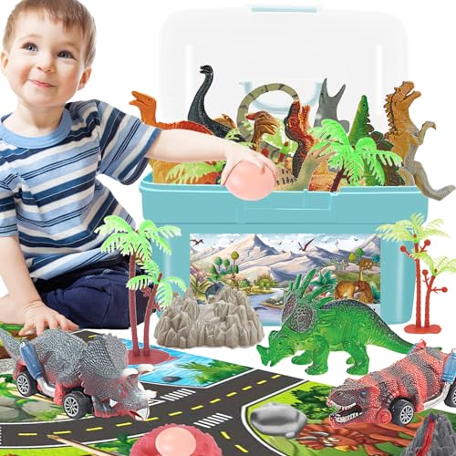 Dinosaurier Spielzeug ab 2 3 4 5 6 Jahre, Kinderspielzeug Dinosaurier Figuren Set mit Spielmatte & Aufbewahrungsbox, Jurassic Pädagogisches Dino Spielzeug, Dinosaurier Spiel für Jungen Mädchen