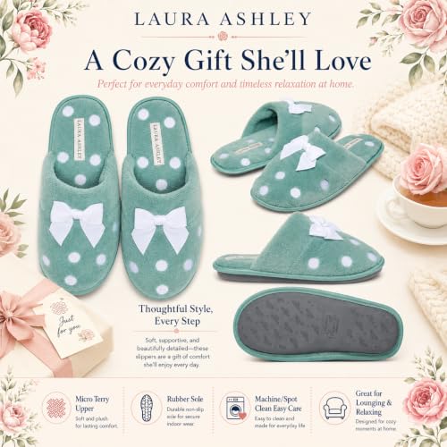 Image of Laura Ashley Ladies Embroidered Soft Terry Plush Scuff Slipper