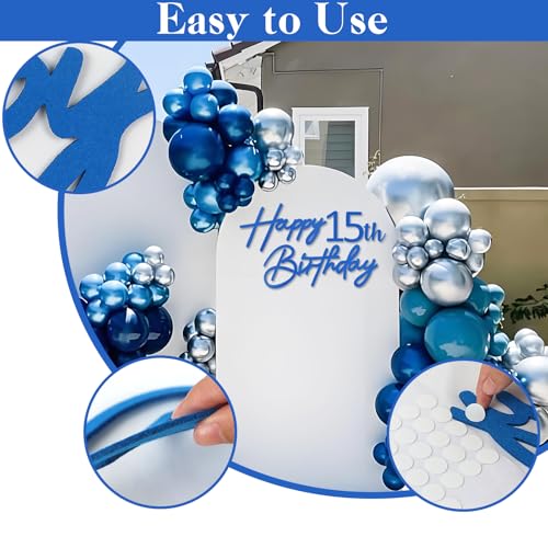 Image of Happy Birthday with 0-9 Numbers Sign for Backdrop - Glitter Felt Custom Age Happy Birthday Decal for Balloon Arch Birthday Decorations Baby Shower - Blue